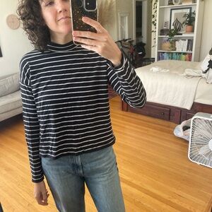 Everlane Women's Stripe Mock Neck Long Sleeve Tee, Size small